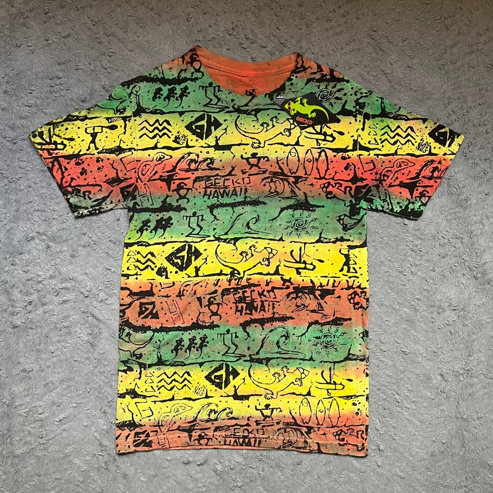 Gecko Hawaii All Over Print Graphic T-Shirt Mens Small Tie Dye New Made In USA